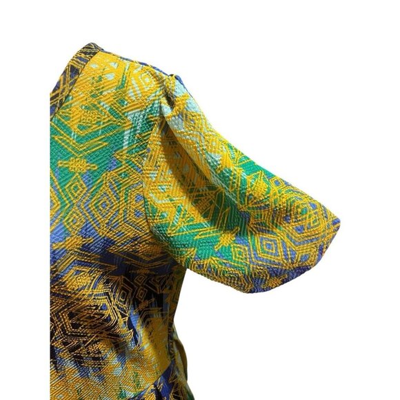 LuLaRoe Women's 3X Amelia Dress Yellow Blue Green Aztec Pleated Round Neck - Picture 9 of 9